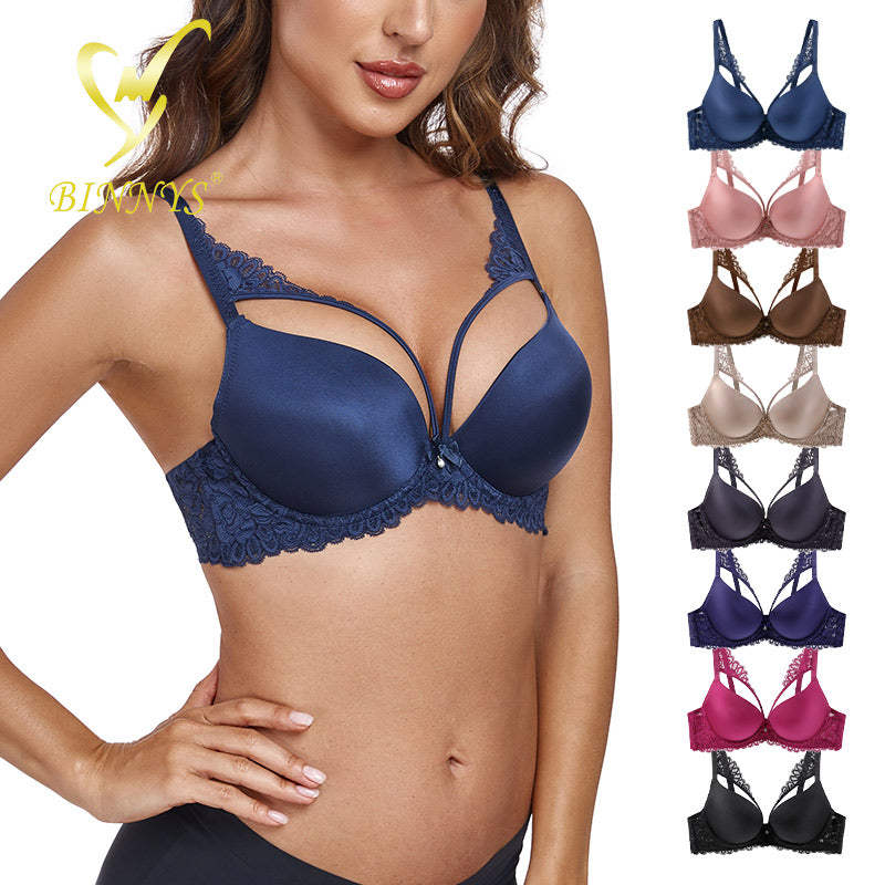 BINNYS Women's Fashion Breast Enhancement Push up Cup Bra Invisible Seamless Underwire with Adjustable Straps Ladies' Gathering
